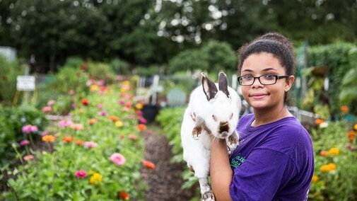 Youth showing rabbit