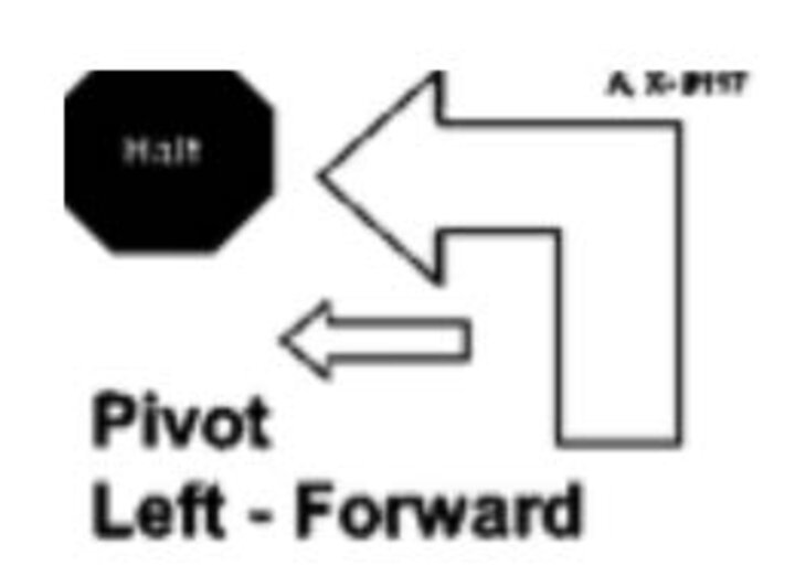 Graphic of the halt-pivot left-forward sign