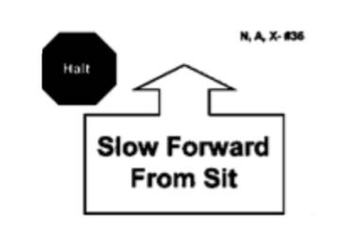Graphic of the halt-slow forward from sit sign