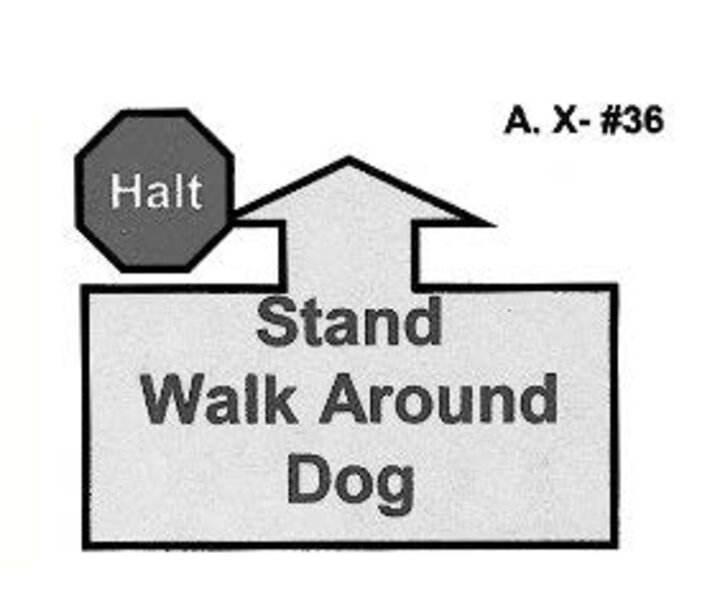 Graphic of the halt-stand-walk around sign