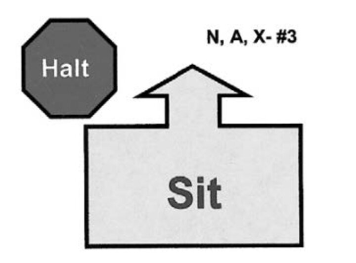Graphic of the halt-sit sign