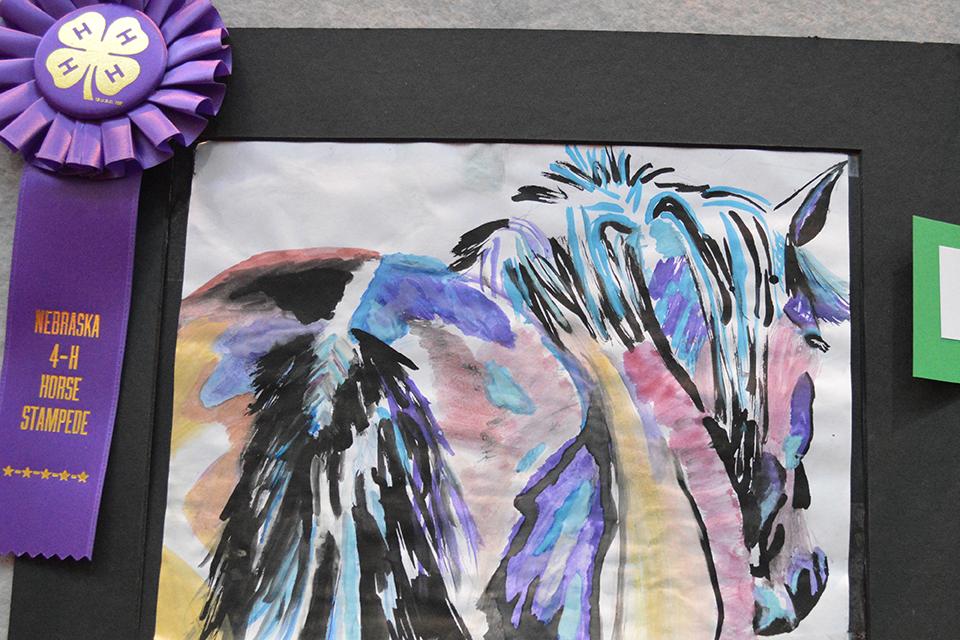 horse themed watercolor with a champion rosette